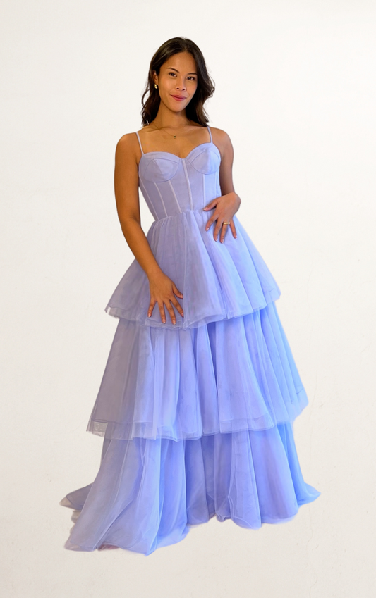 Blue Corset Tiered Tulle Dress