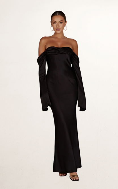 Black Off-Shoulder Cowl Neck Maxi Dress