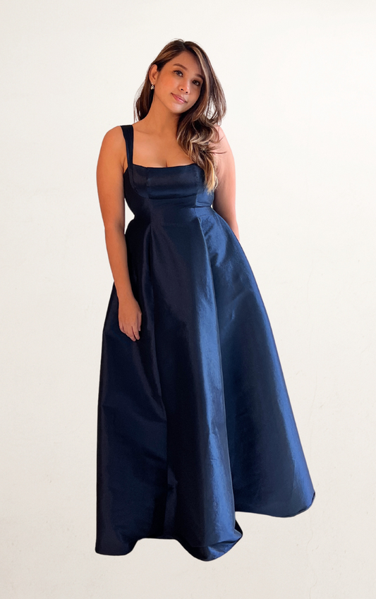 Blue Fit & Flare Ribbon Maxi Dress