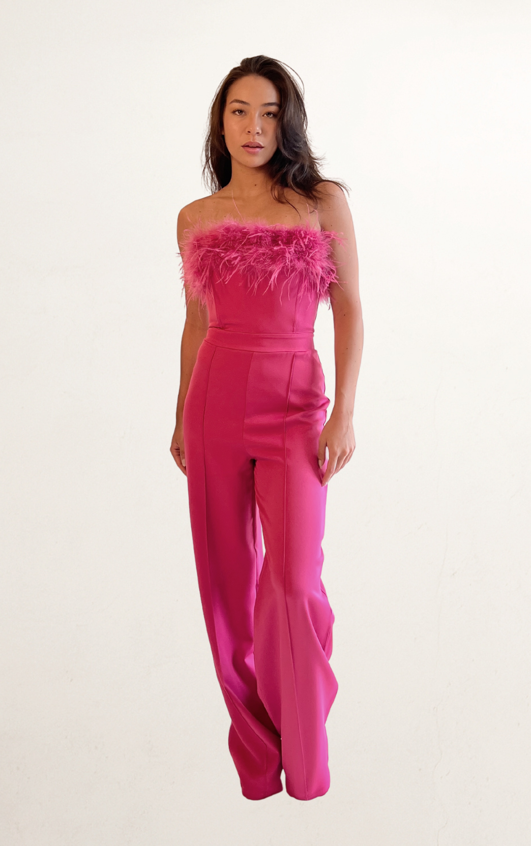 Pink Feather Bandeau Jumpsuit