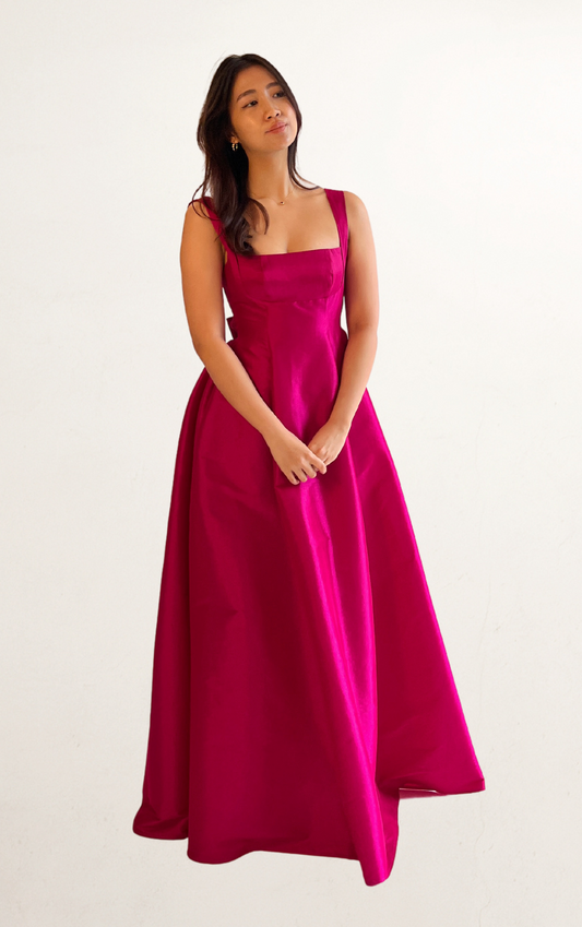 Pink Fit & Flare Ribbon Maxi Dress