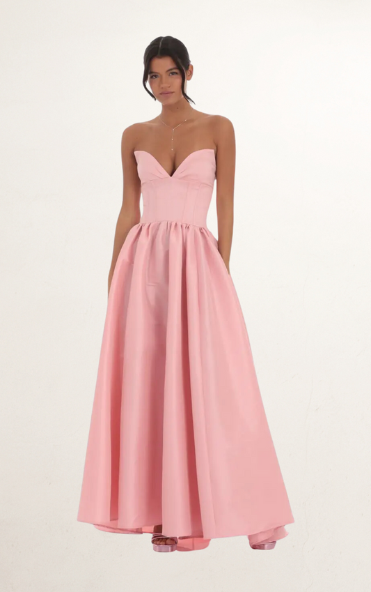 Pink Corset Strapless Maxi Dress