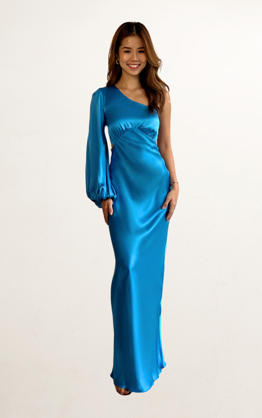 Blue Shona Joy Silk One-Shoulder Dress