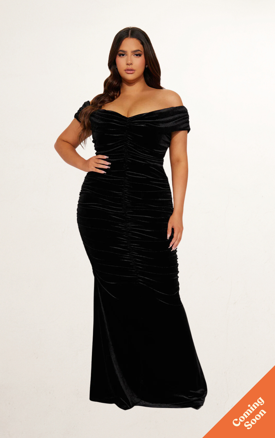 Black Off-Shoulder Velvet Maxi Dress